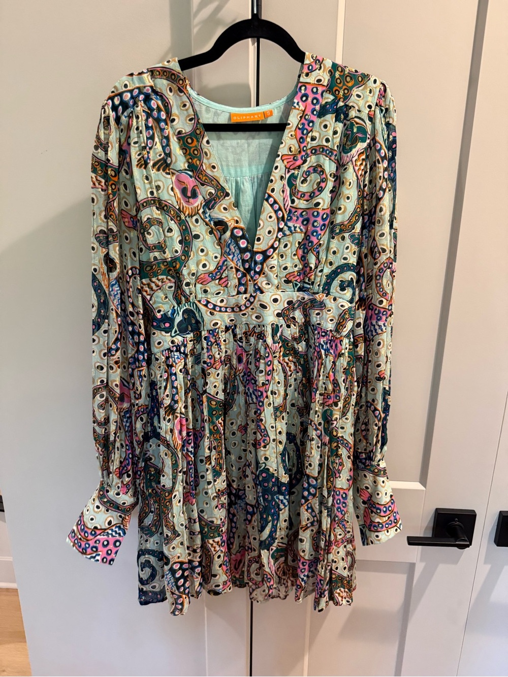 Oliphant V-Neck Long Sleeve Dress - Light Mint Multi